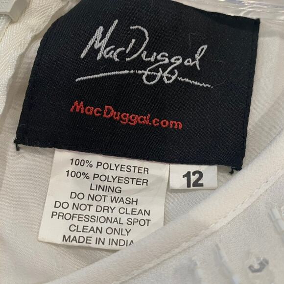 Mac Duggal 93597 Sequin White Abstract Midi Sheath Dress 12 High Neck - Picture 5 of 11